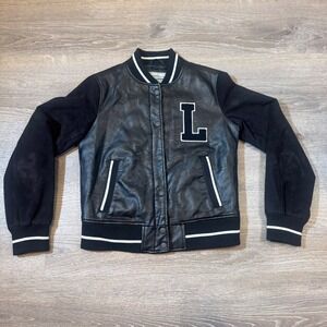 Levi Strauss Co Varsity Jacket Black Faux Leather Suede Letterman "L" "73" XS‎